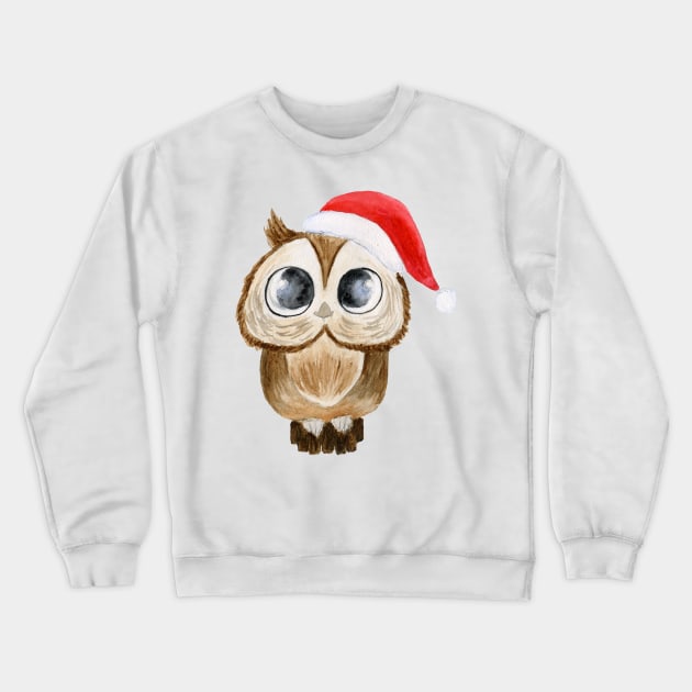 Holiday Owl Watercolor Art Crewneck Sweatshirt by KinkymeArt